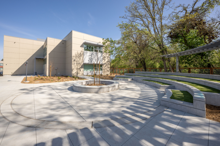 wide shot of sunny patio